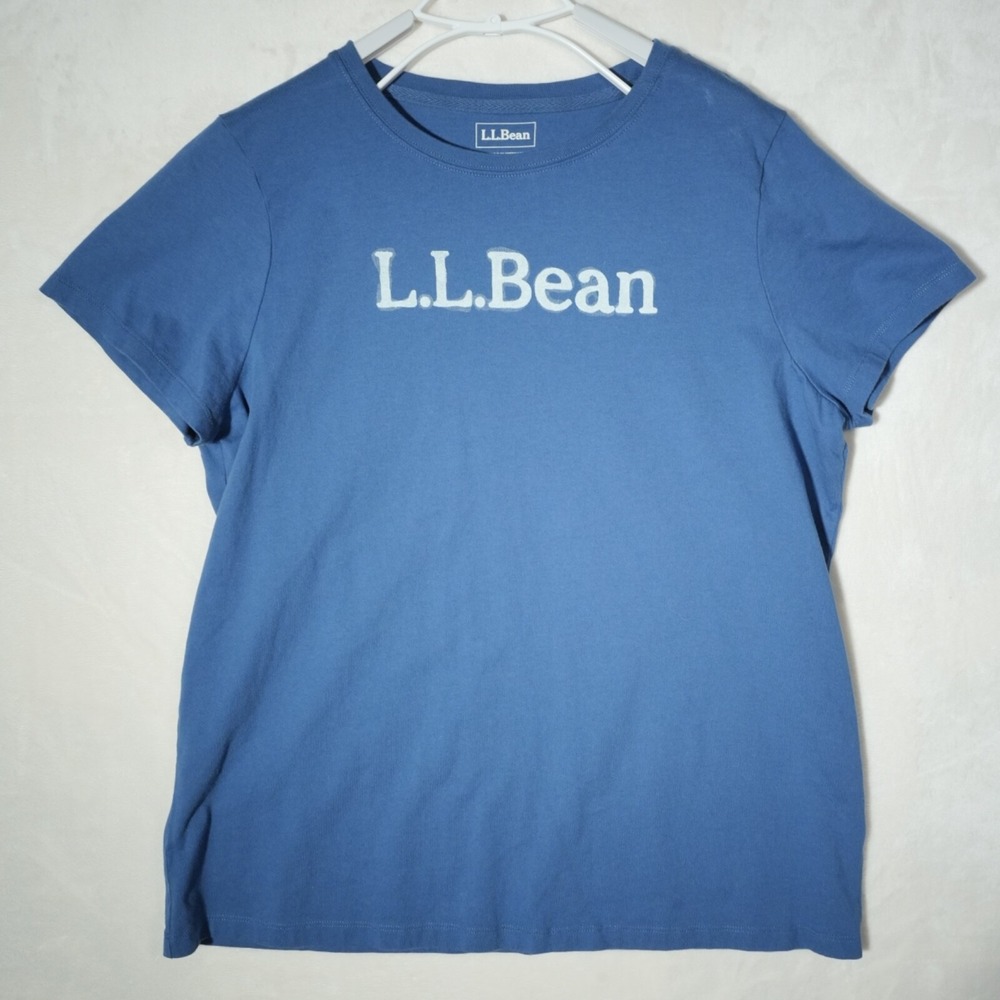 LL Bean Mens‎ Blue Graphic Logo T-Shirt Short Sleeve Cotton Crew Neck L Tall